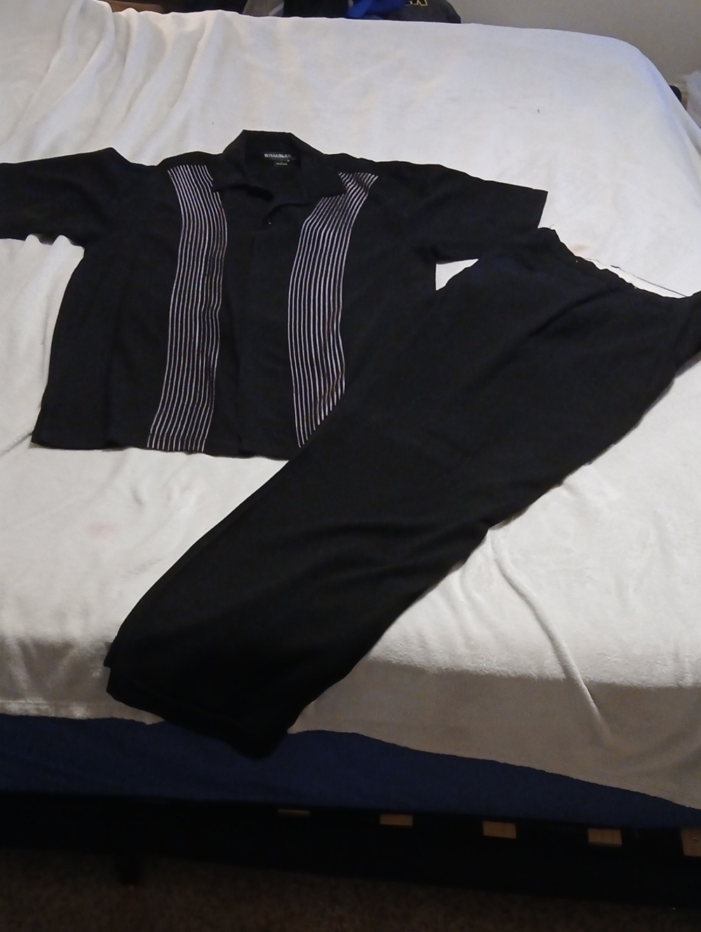 Men's Black Short-Sleeve Dress Shirt with Vertical Stripes
